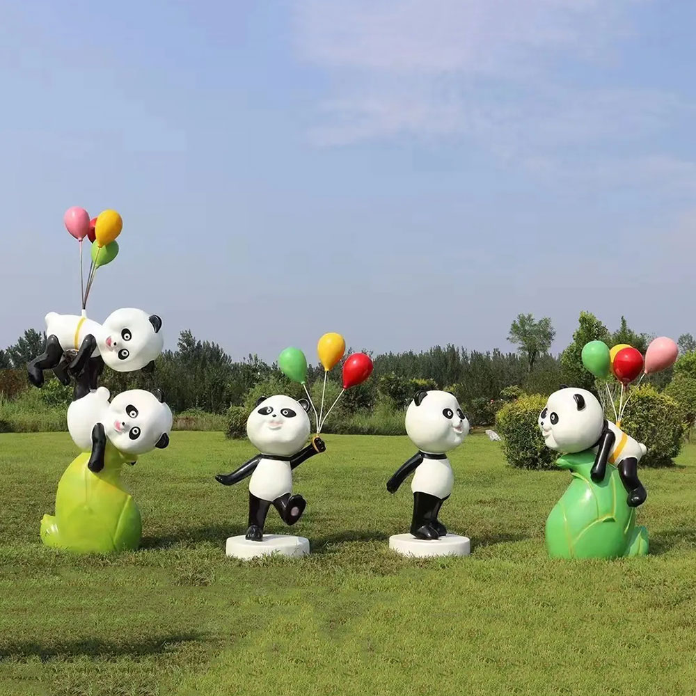 Fiberglass Cute Panda Sculpture outdoor display group