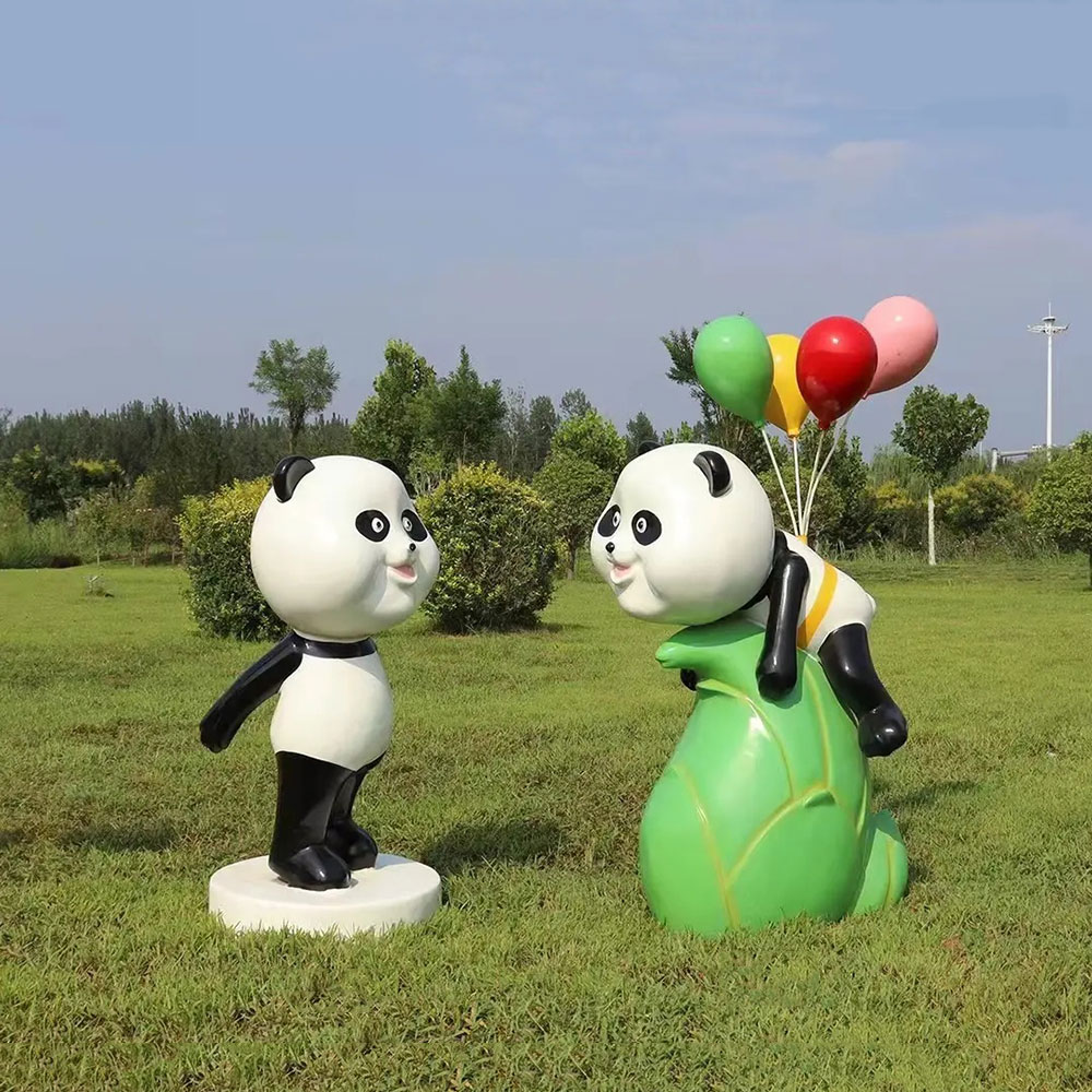 Fiberglass Cute Panda Sculpture with bamboo shoot
