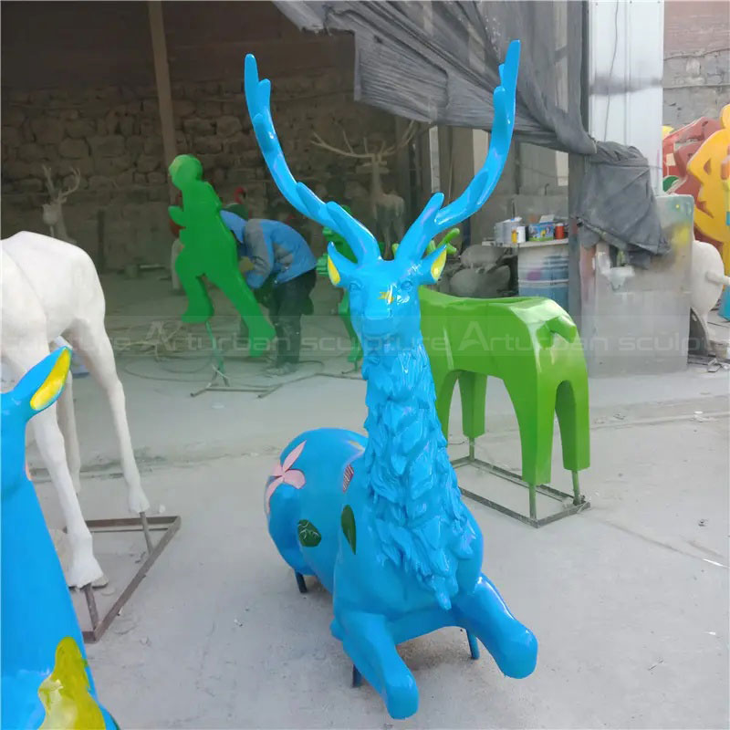 Fiberglass Decorative Deer Statue with tall antlers