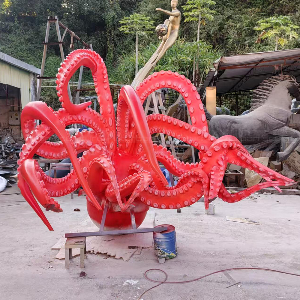 Fiberglass Octopus Garden Sculpture finished red