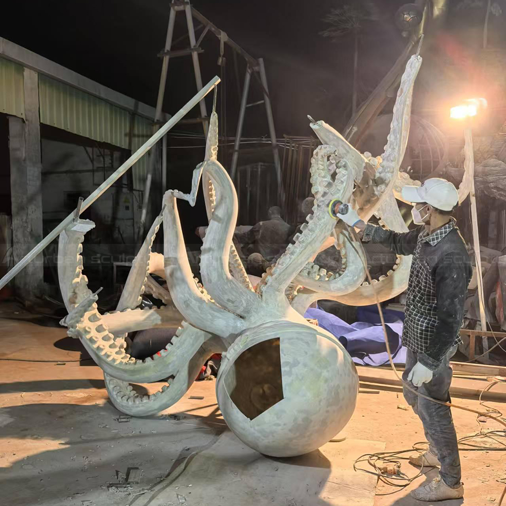 Fiberglass Octopus Garden Sculpture sanding workshop process