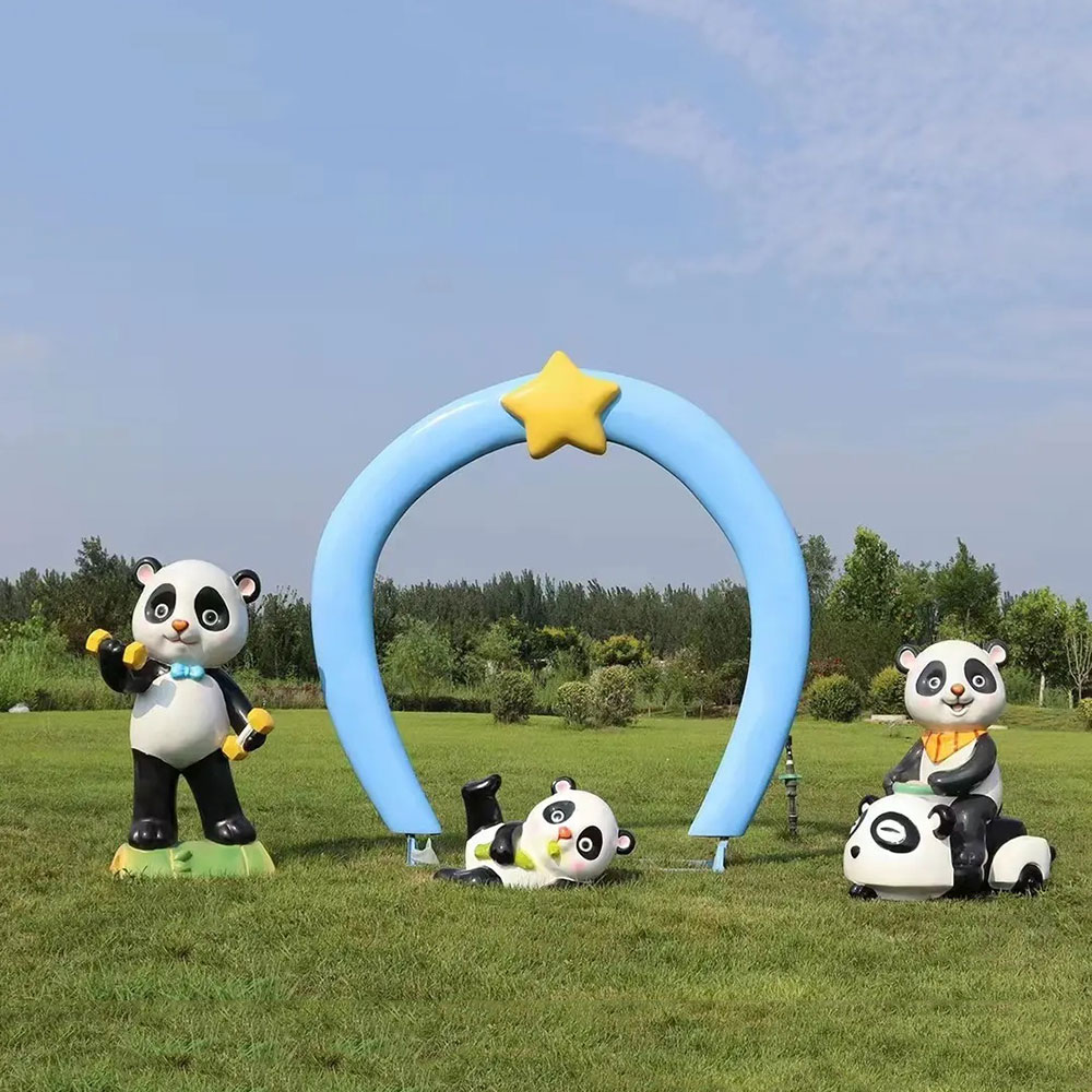 Fiberglass Outdoor Panda Sculpture with star arch