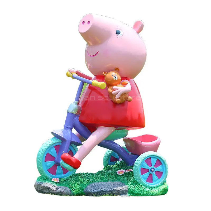 Fiberglass Peppa Pig Statue riding colorful tricycle