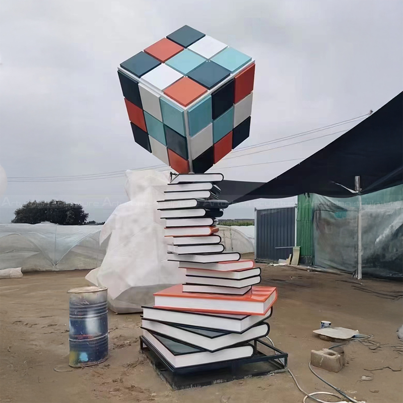 Fiberglass Rubik Cube with book Statue