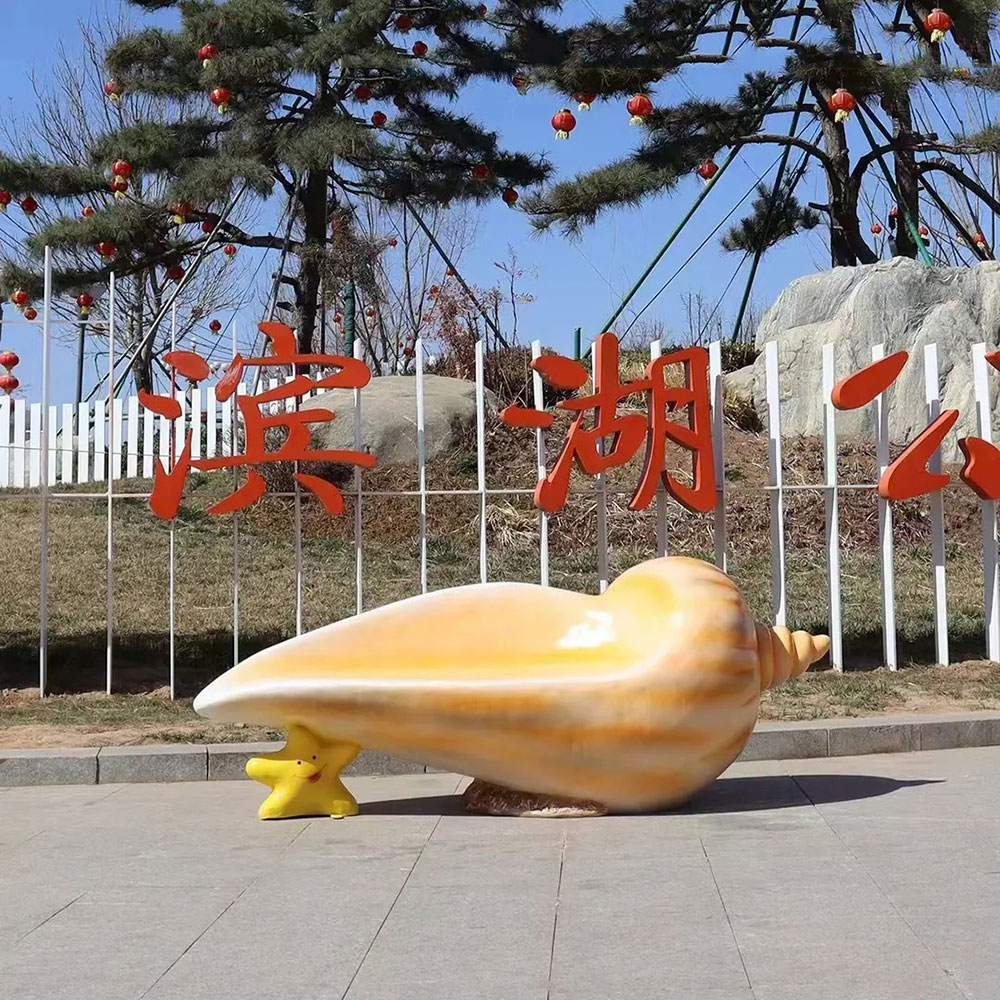 Fiberglass Seashell Bench with yellow starfish detail