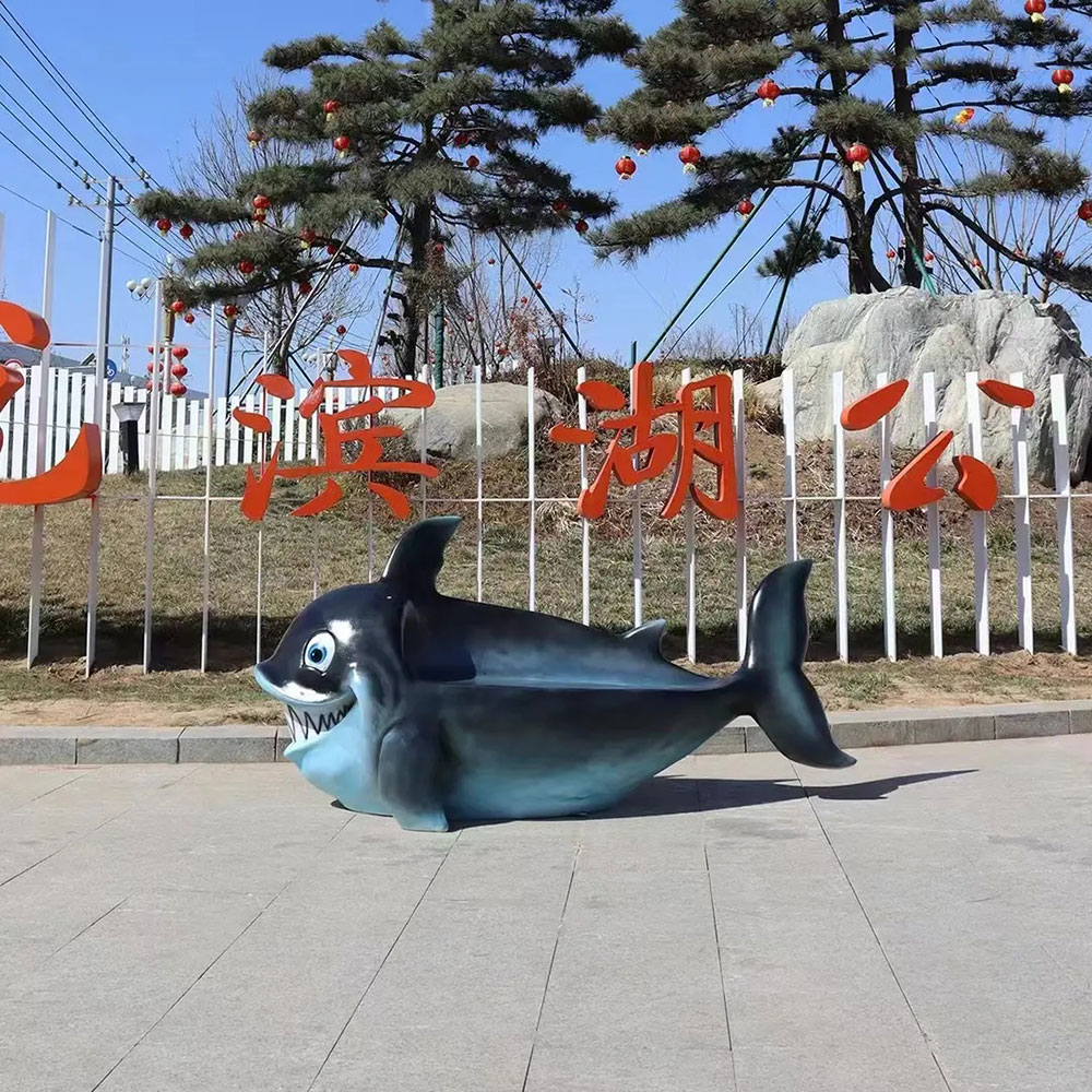 Fiberglass Shark Bench with cartoon sea design