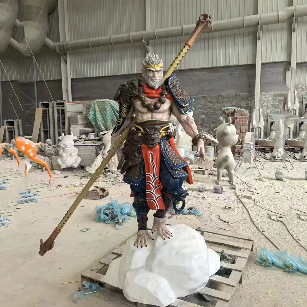 Fiberglass monkey king sculpture on cloud base
