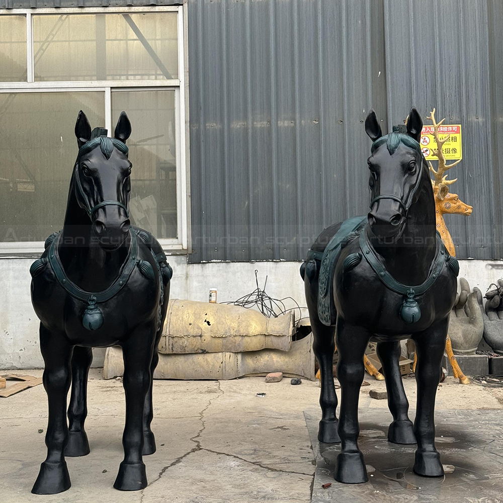 Front view Antique Bronze Horse Sculptures pair