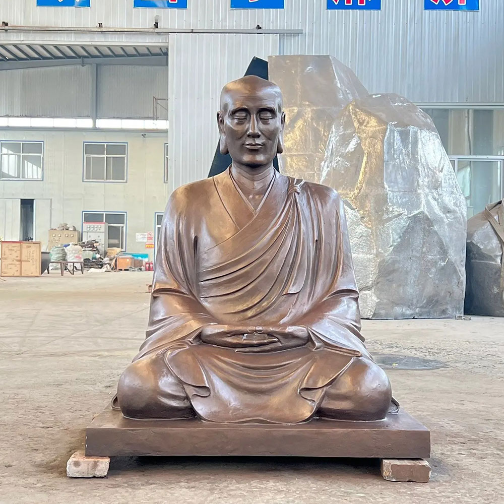 Front view Bronze Monk Statue on base