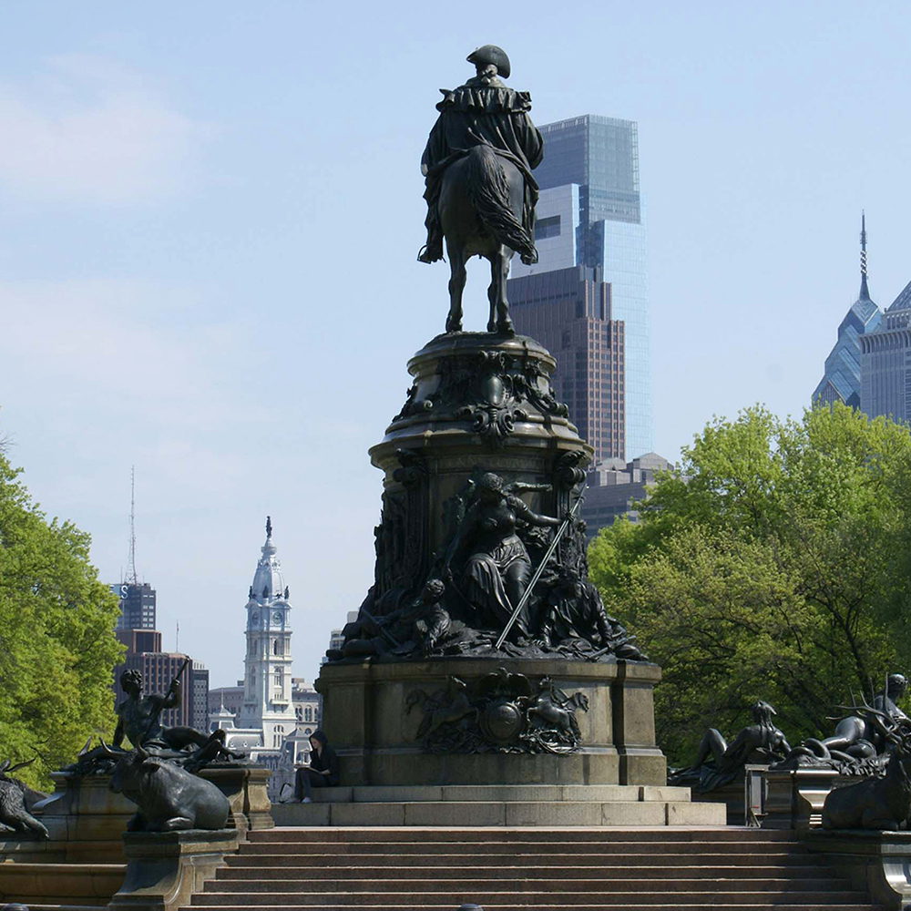 George Washington statue crowning Philadelphia monumental ensemble