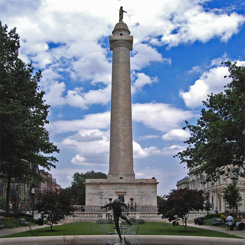 George Washington statue crowns Baltimore marble monument