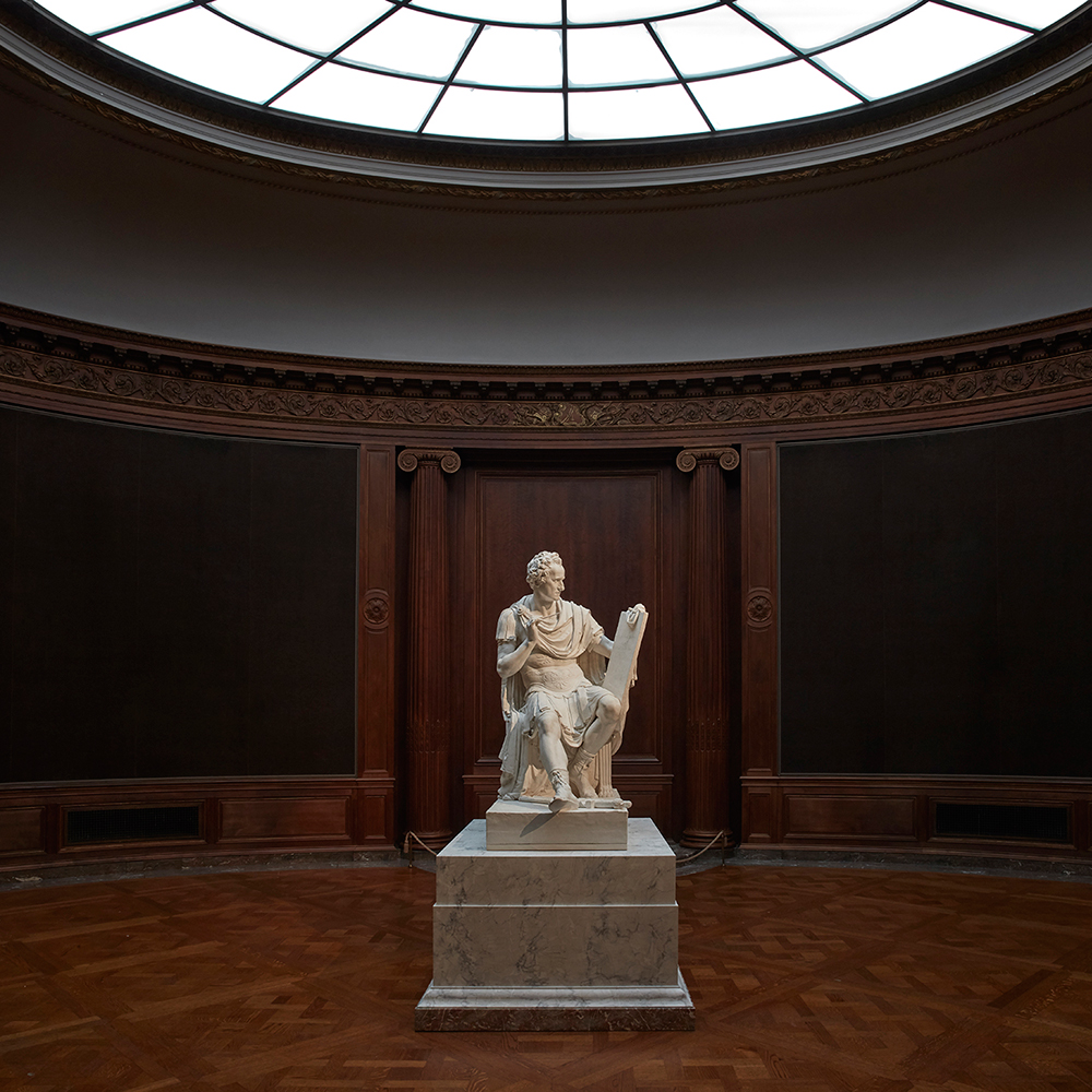 George Washington statue displayed beneath museum dome