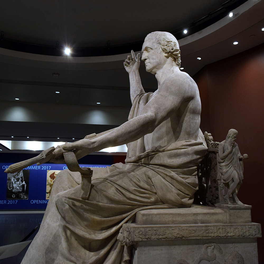 George Washington statue profile with extended sword