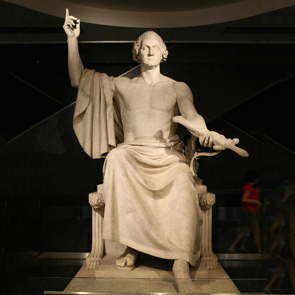 George Washington statue seated on marble throne