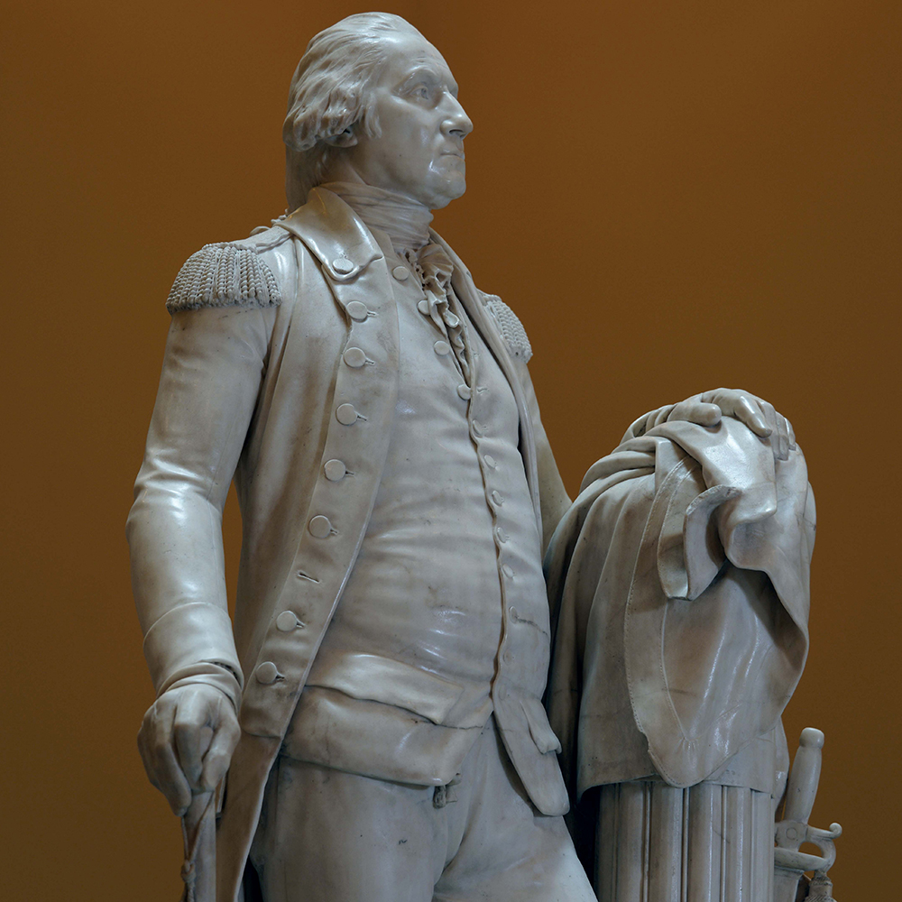 Houdon Washington marble sculpture with military coat