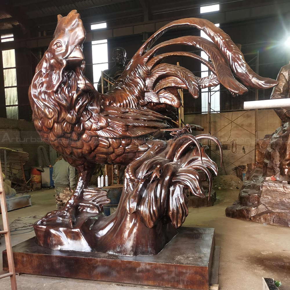 Large Outdoor Rooster Statue bronze long tail