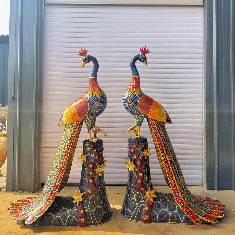 Large Peacock Garden Statue bronze pair display