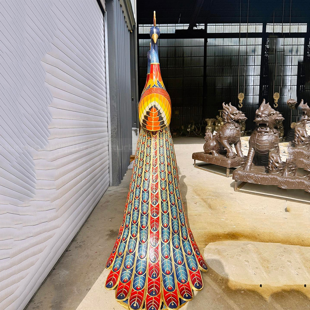 Large Peacock Garden Statue bronze rear view