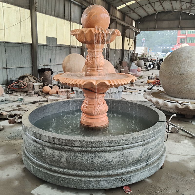 Large Tiered Fountain with marble sphere centerpiece