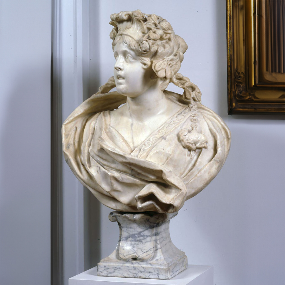 Marble Baroque Female Bust with floral headdress