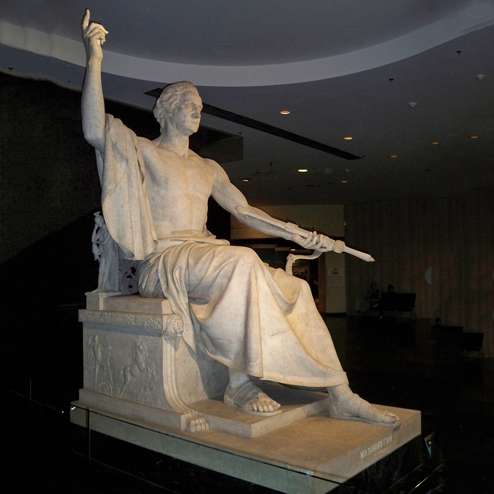 Marble Enthroned Washington shown from side angle