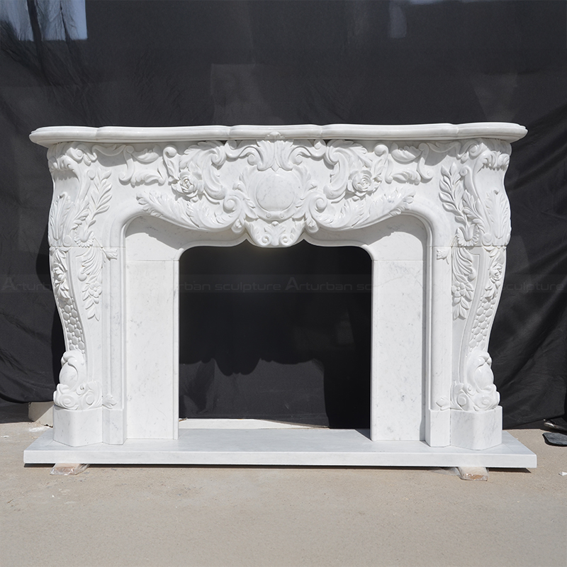 Marble Fireplace Shelf with ornate floral carvings