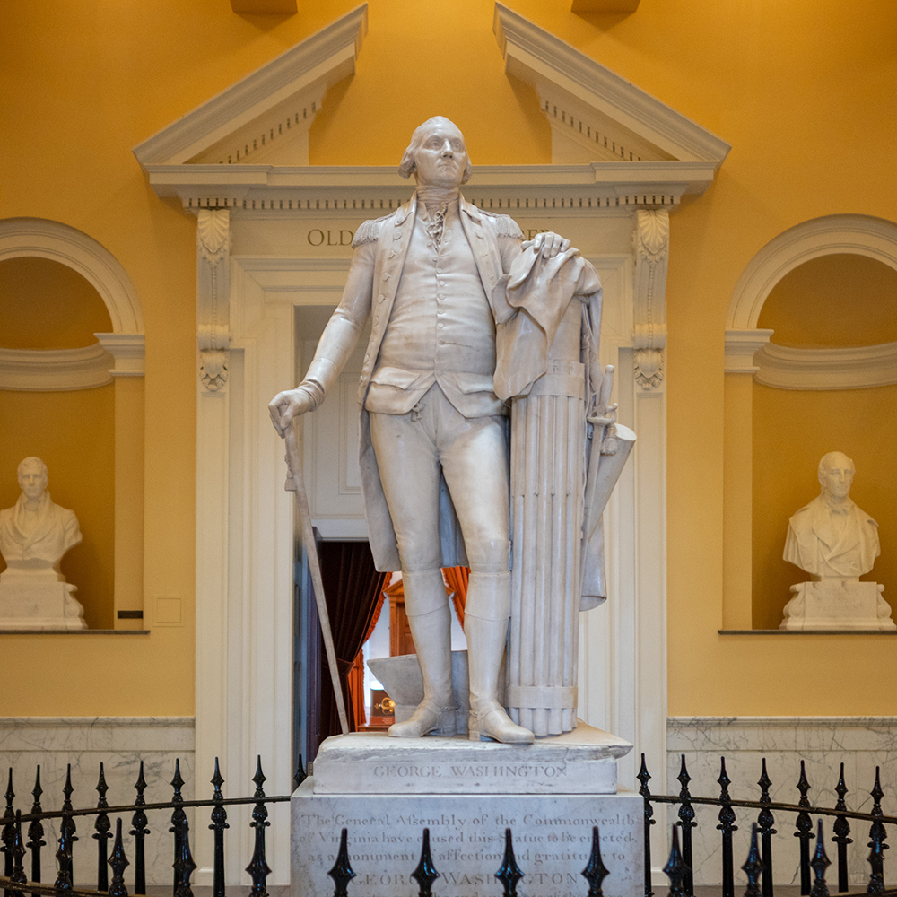 Marble George Washington figure inside Virginia Capitol