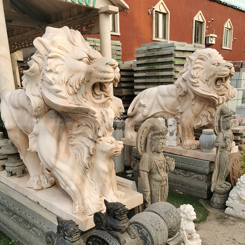 Marble Outdoor Lion Statues for Sale pair