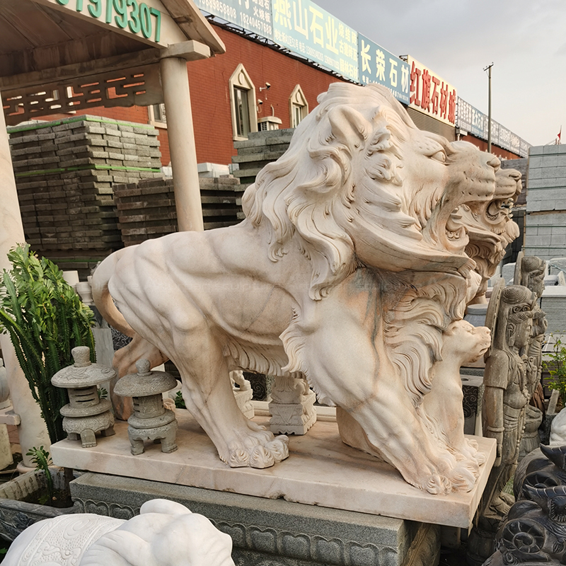 Marble roaring Stone Lion Garden Statues side view