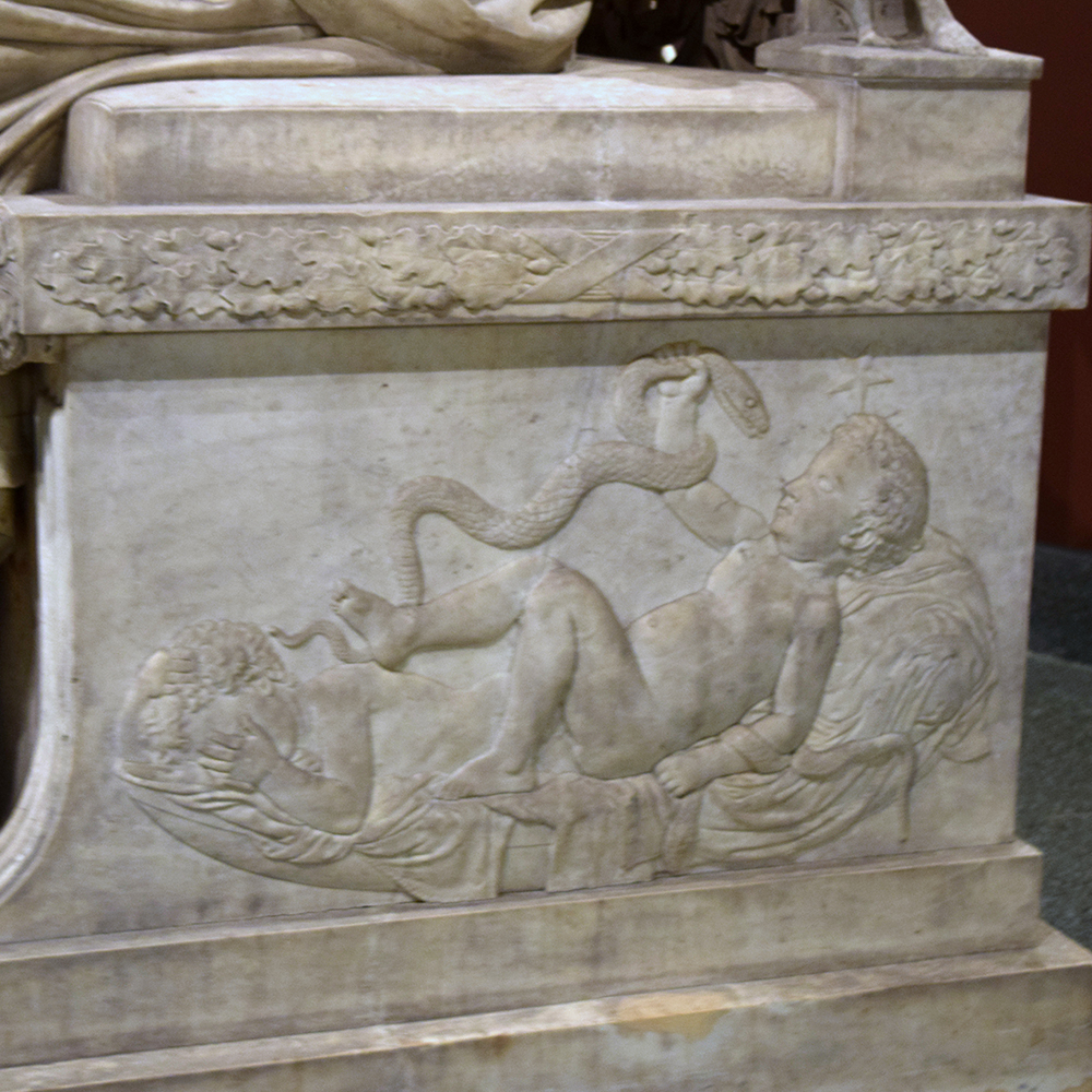 Marble throne relief with symbolic figures