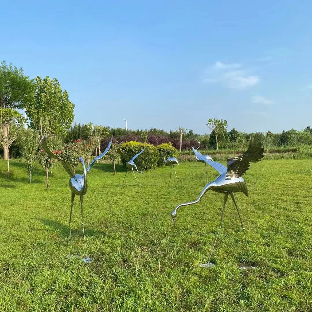 Metal Crane Yard Art with open wings