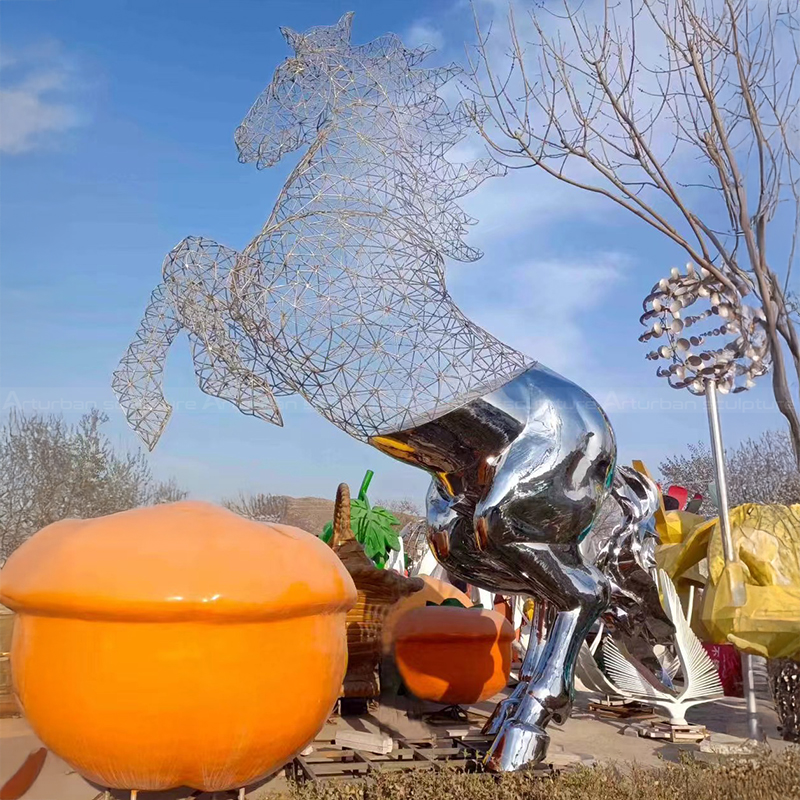 Metal Horse Garden Sculpture in stainless steel
