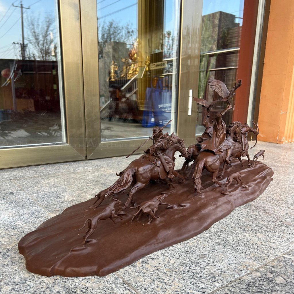 Mongolia Sculpture bronze archer on running horse