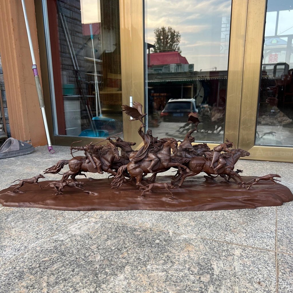 Mongolia Sculpture bronze riders chasing wild game