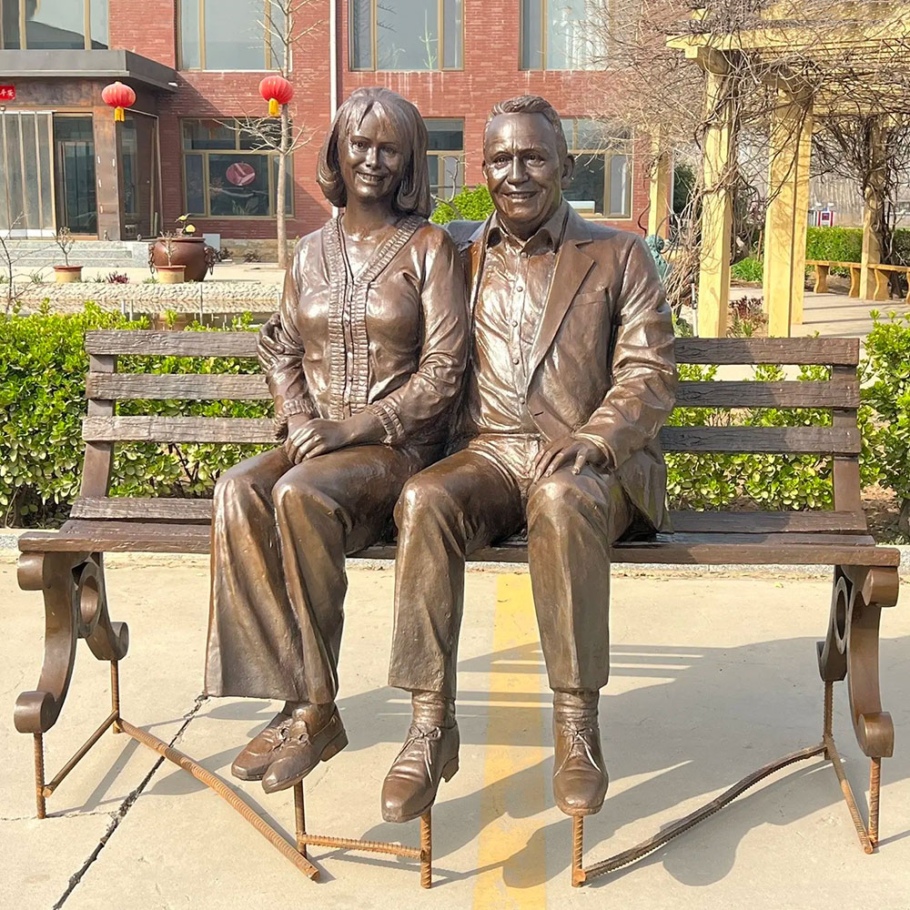 Old Couple on Bench Garden Statue bronze