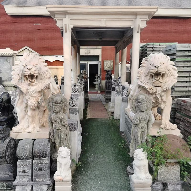 Stone Lion Garden Statues entrance display