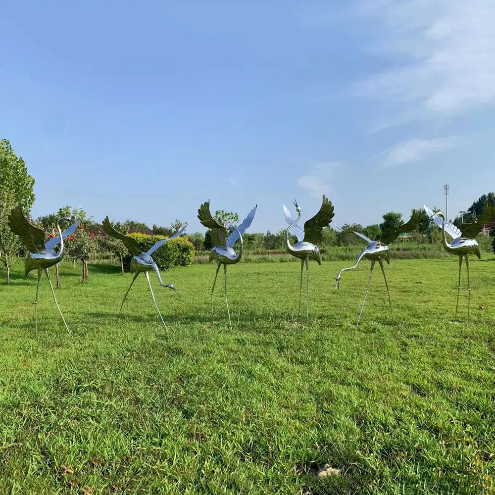 Outdoor Metal Crane Yard Art group display