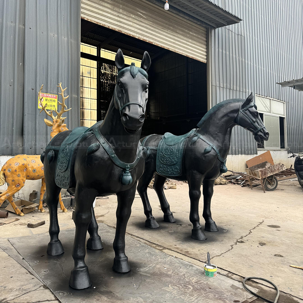 Paired Antique Bronze Horse Sculptures outdoor display