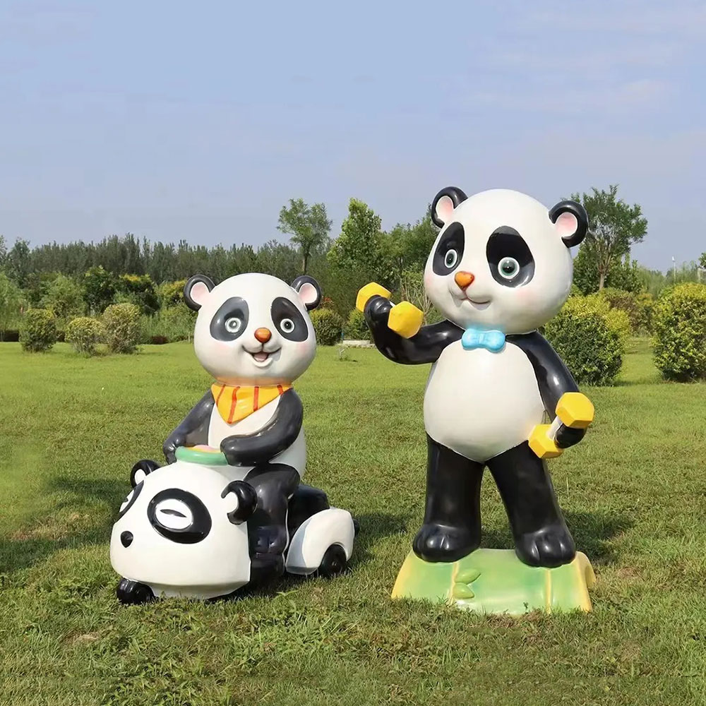 Panda Outdoor Statue with fiberglass fitness scene