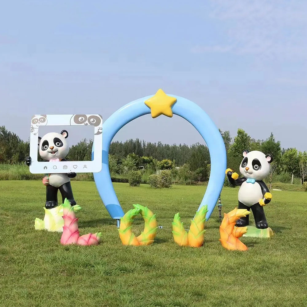 Outdoor Panda Sculpture with fiberglass photo frame
