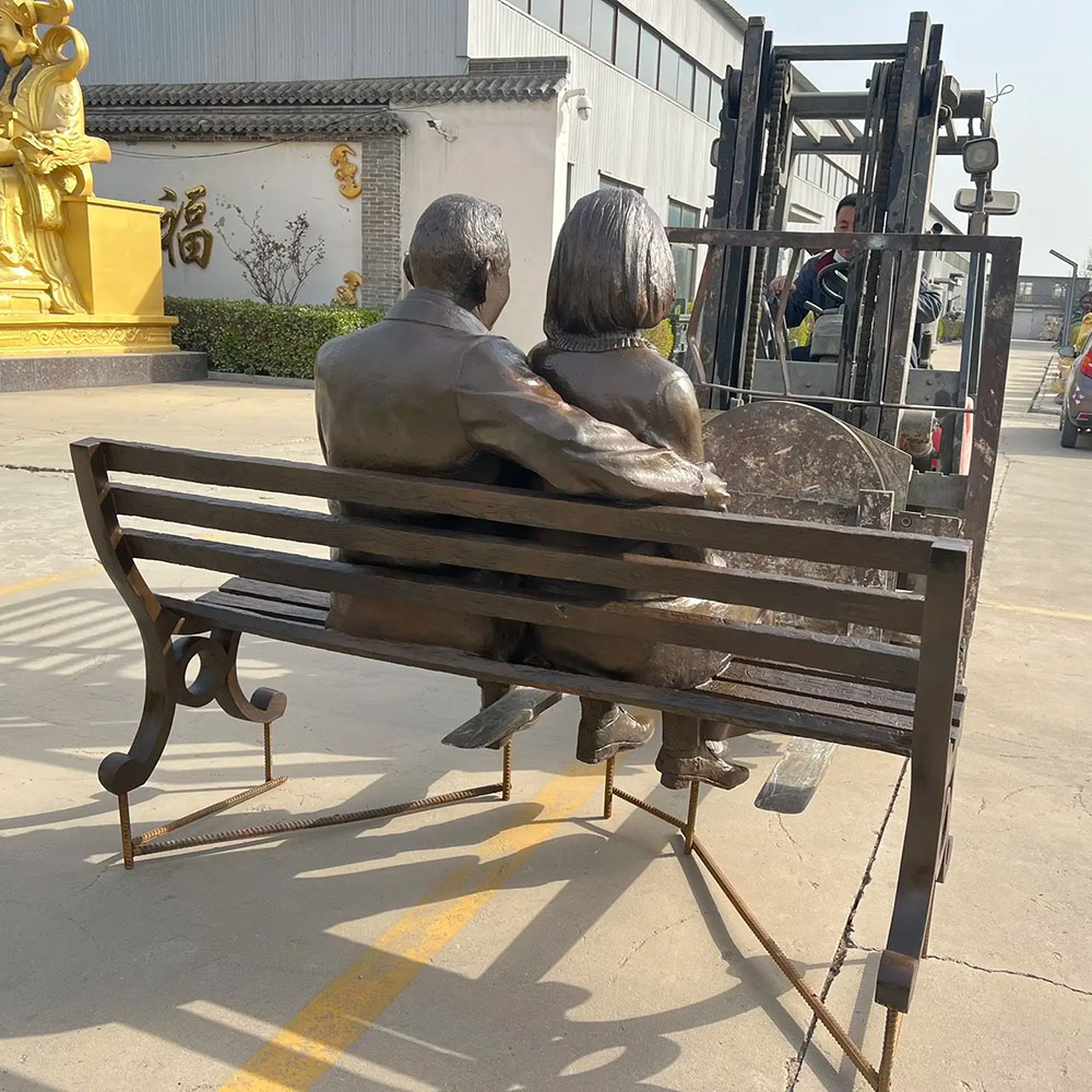 Rear Old Couple on Bench Garden Statue