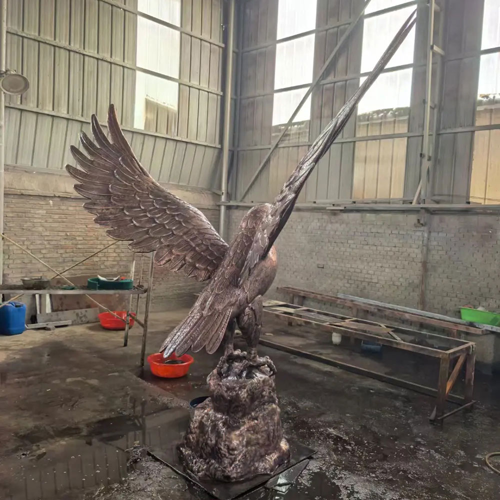 Rear bronze Garden Eagle Sculpture in workshop