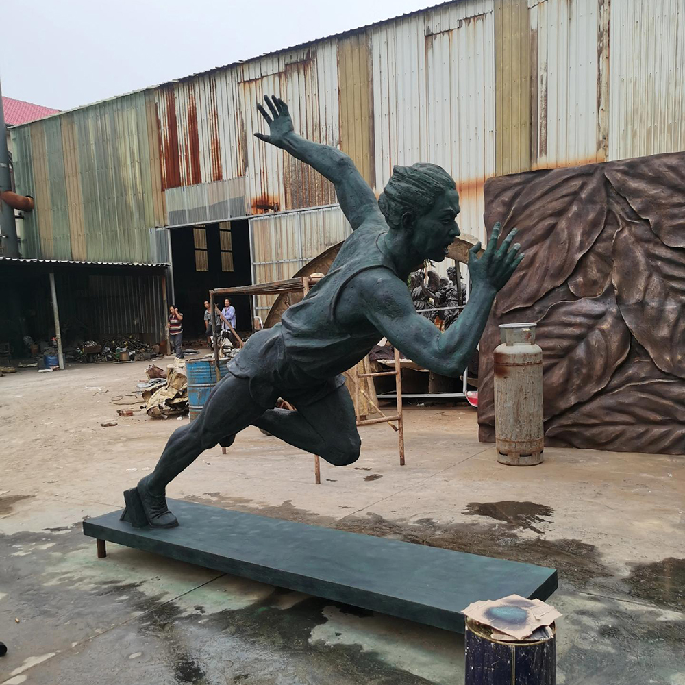 Running Man Sculpture bronze extended stride pose