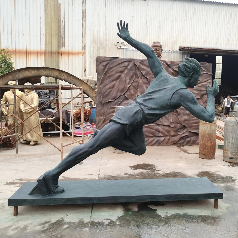 Running Man Sculpture bronze rear sprint view