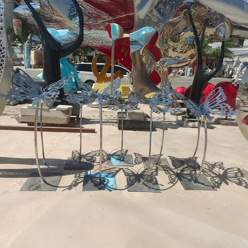 Stainless Steel Butterfly Sculpture flying group arrangement