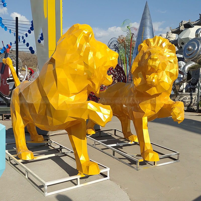Stainless Steel Lion Porch Statue geometric pair