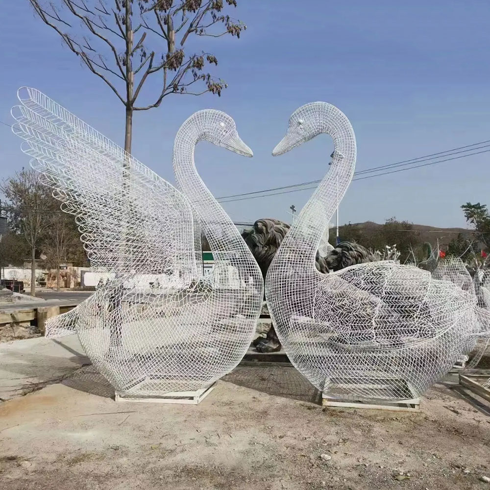 Stainless steel Wire Swan Statue garden pair