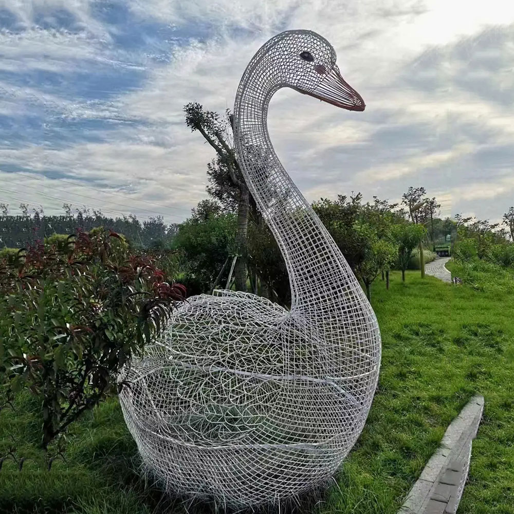 Stainless steel Wire Swan Statue side view