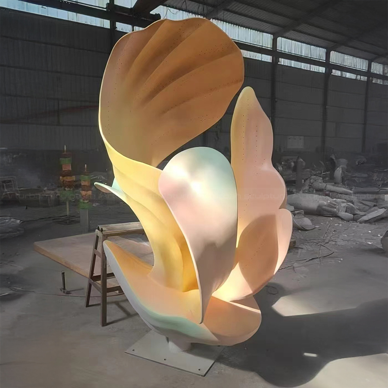 Stainless steel abstract flower statue in pastel colors
