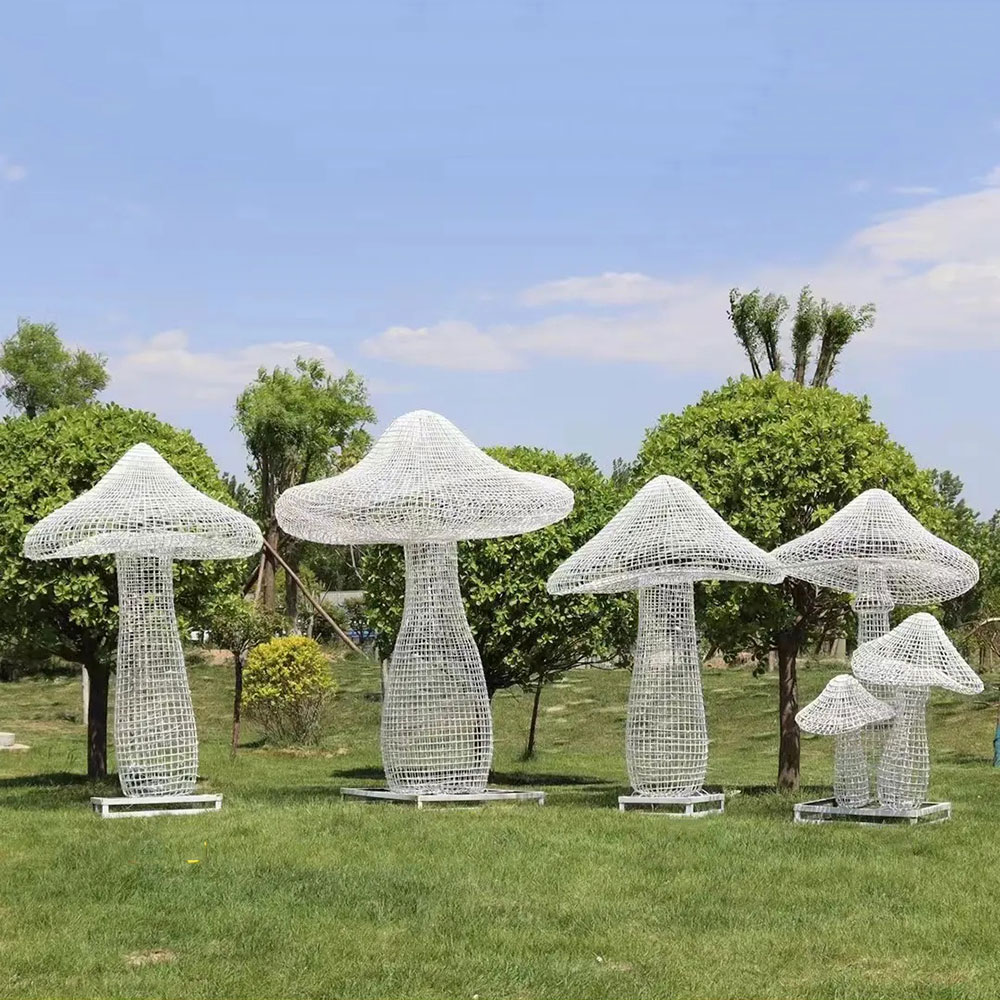Stainless steel large garden mushroom statues park installation